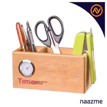 Wooden-Pen-Stand-Card-Holder-With-Clock-ANE-06a