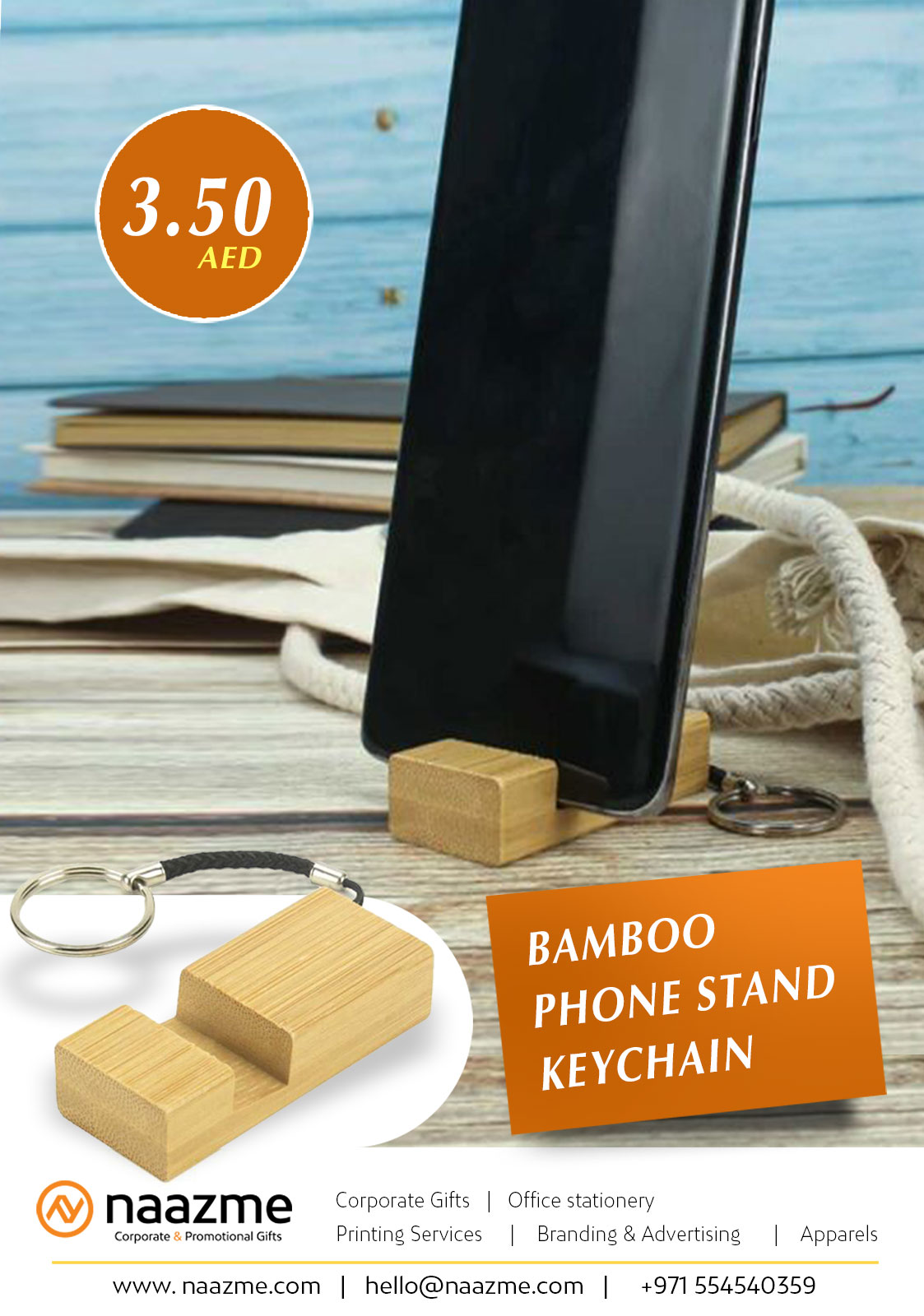 Eco-Friendly Bamboo Phone Stand Keychain